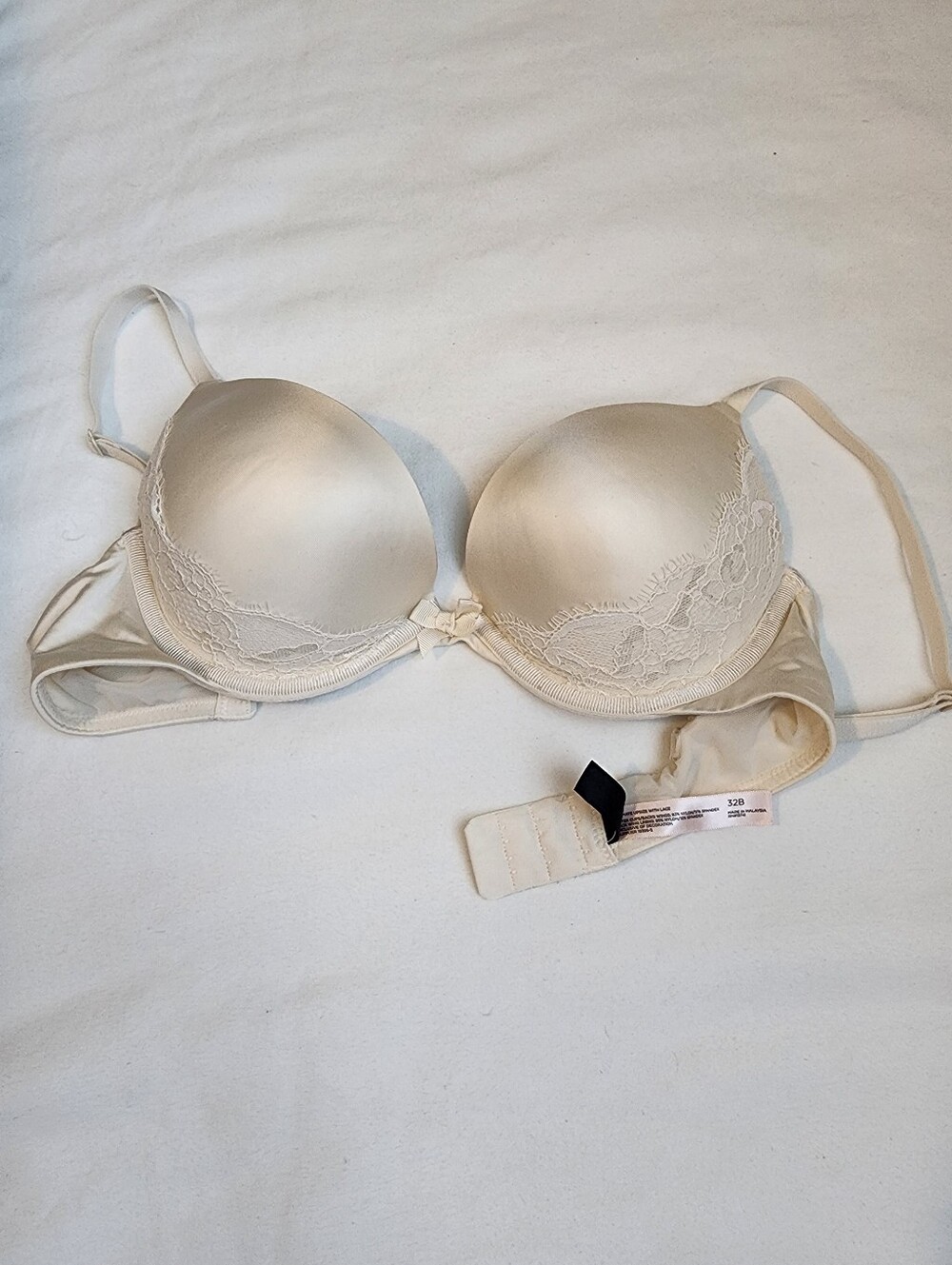 Ambrielle Beige Satin & Lace Push-Up Underwire Bra 32B